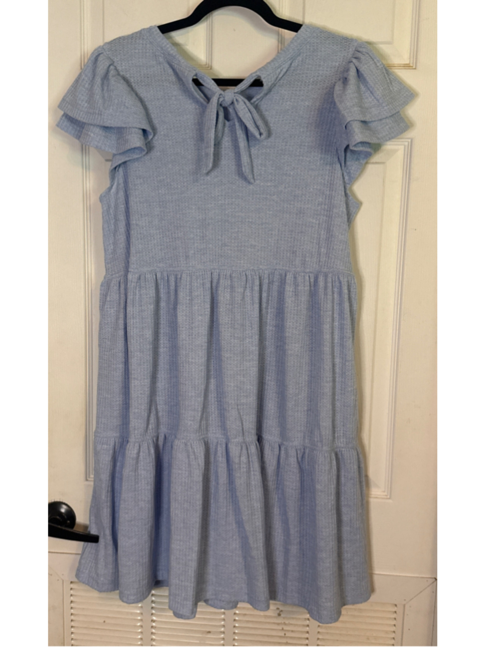 Easel Blue Waffle Knit Tiered Dress Size L - Picture 3 of 5